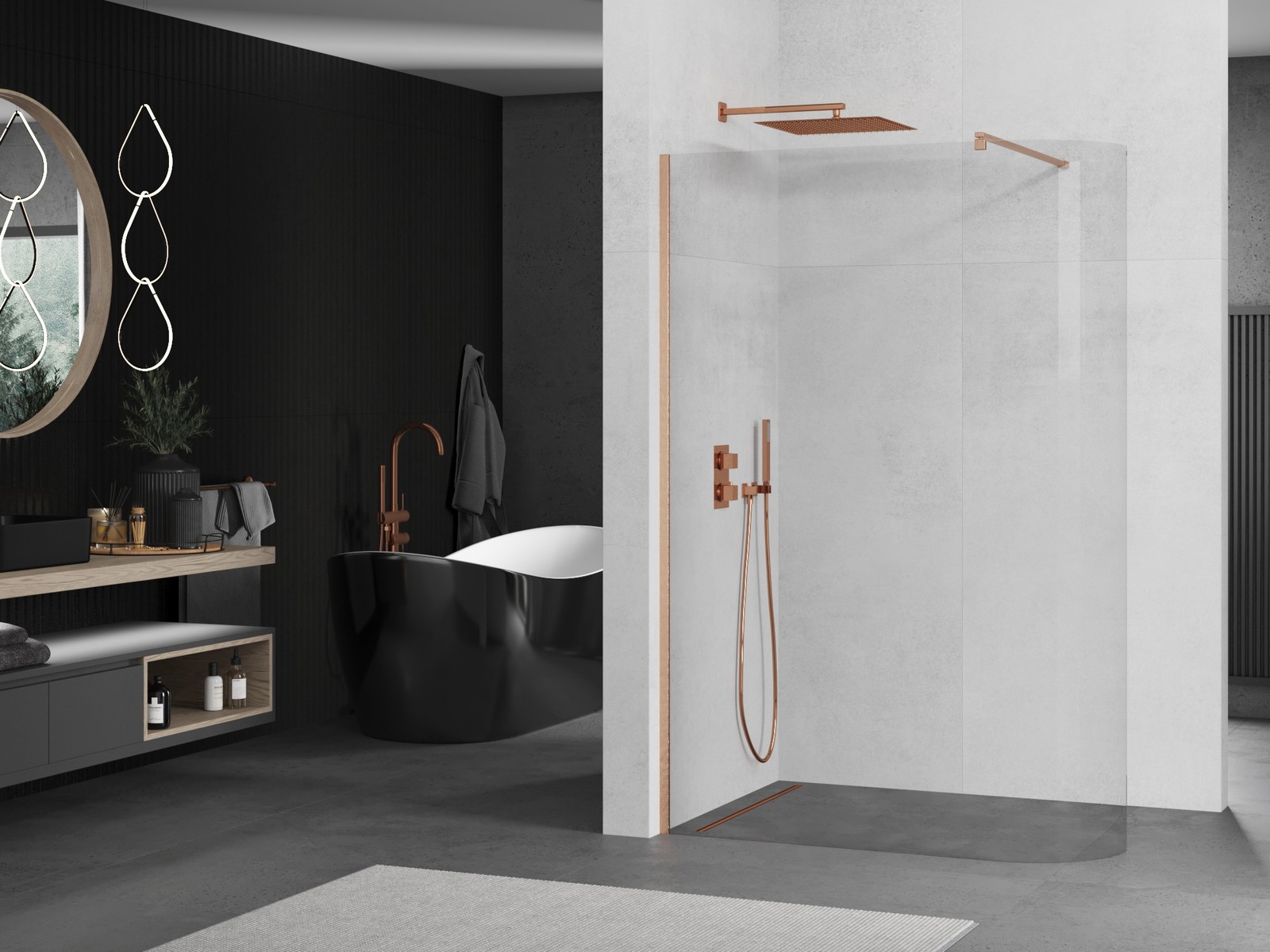 Mexen Kioto-R ścianka prysznicowa zaokrąglona Walk-in 140 x 200 cm, transparent 8 mm, miedź szczotkowana - 800-140-101-65-06